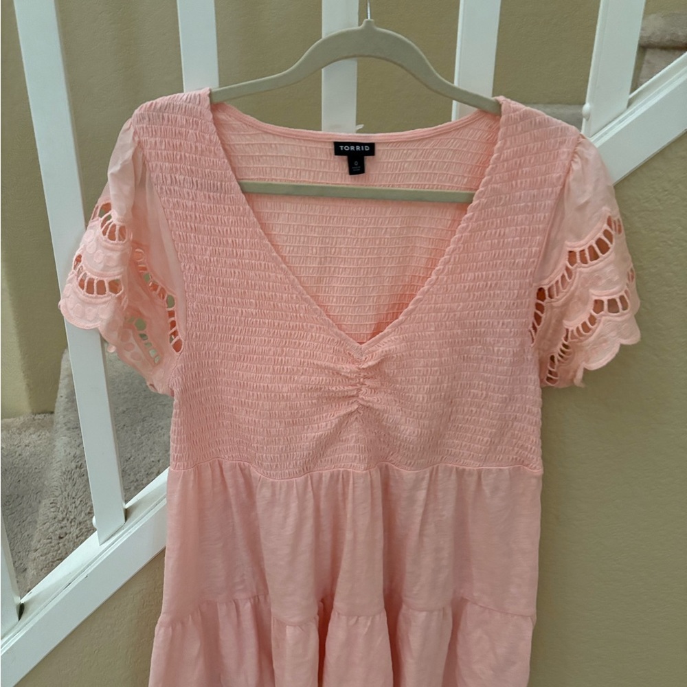 Torrid Pink Smocked 97% COTTON  3% spandex melon color top